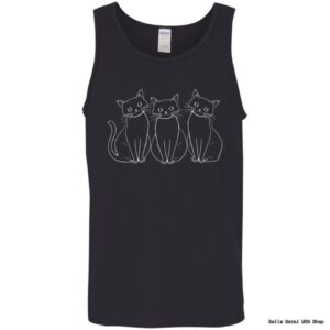Black tank top with three cartoon cats design