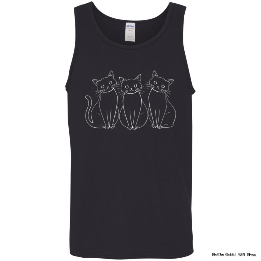 Black tank top with three cartoon cats design
