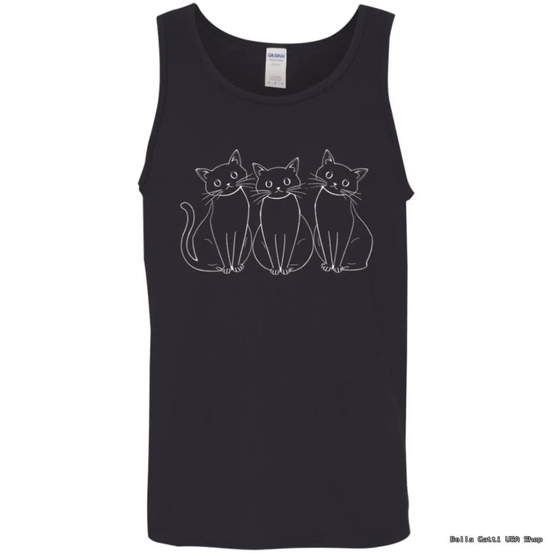 Black tank top with three cartoon cats design
