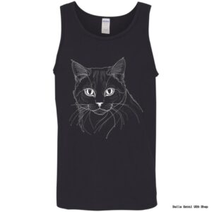 Black tank top with cat drawing.