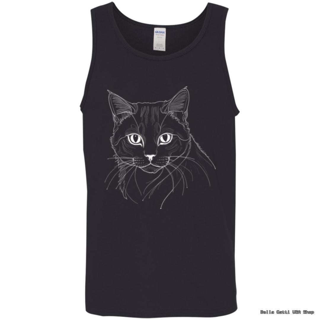 Black tank top with cat drawing.