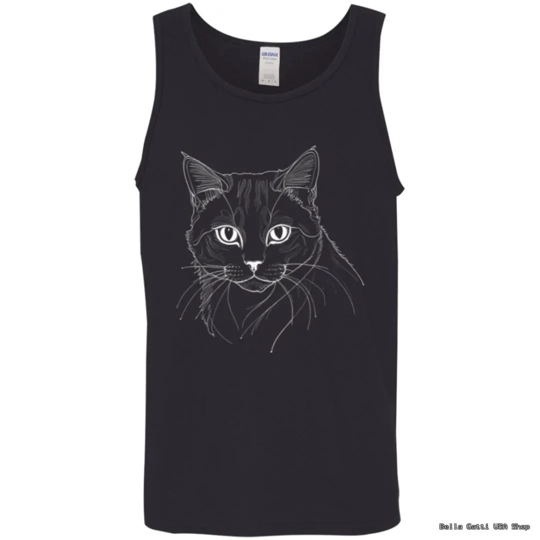 Black tank top with cat drawing.