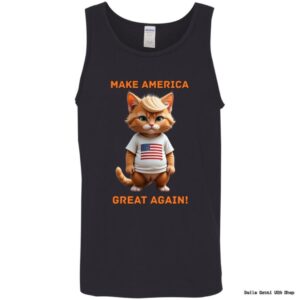 Tank top with cat and 'Make America Great Again' slogan.