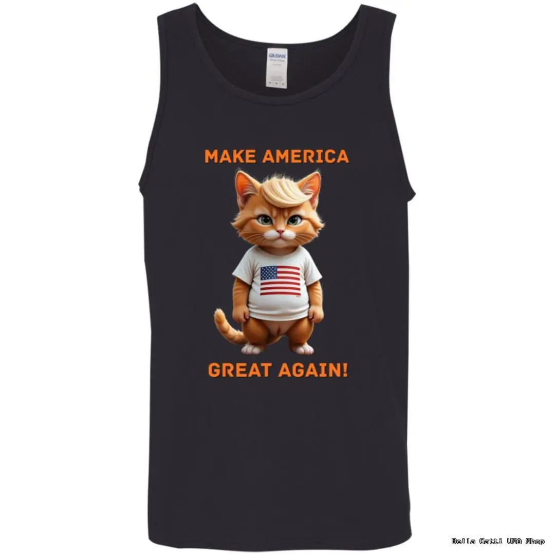 Tank top with cat and 'Make America Great Again' slogan.