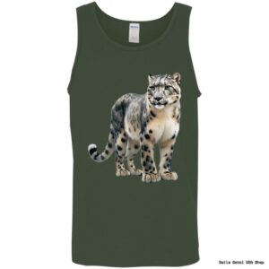 Snow leopard graphic on green tank top
