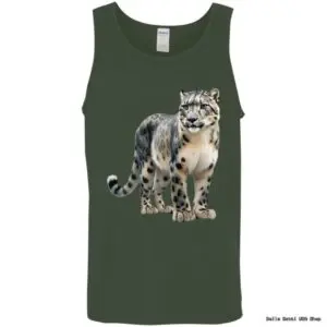 Snow leopard graphic on green tank top