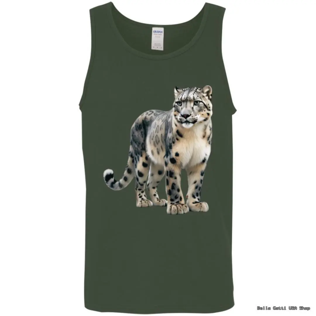 Snow leopard graphic on green tank top