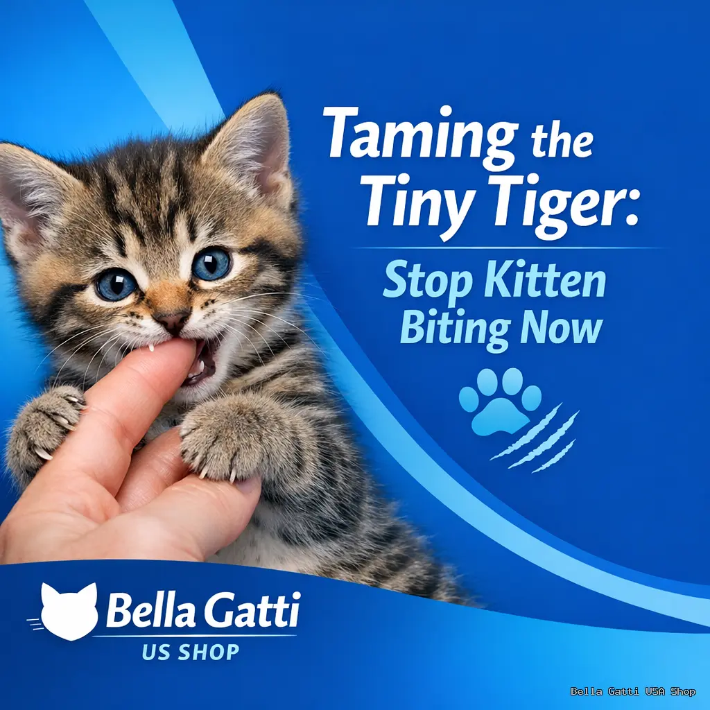 Kitten playfully biting finger, Bella Gatti promotion.