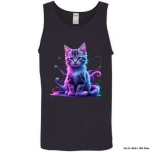 Tank top with colorful neon cat design.