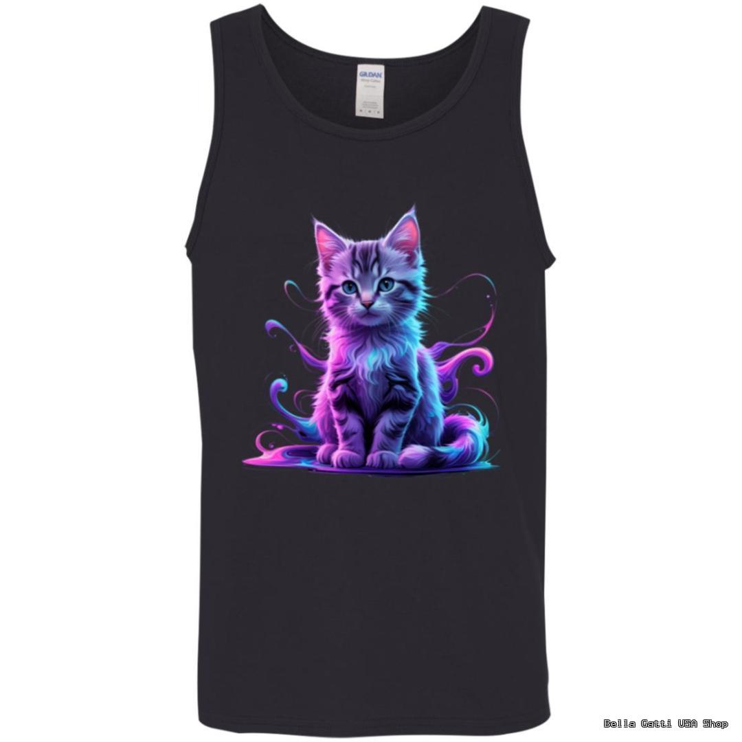 Tank top with colorful neon cat design.