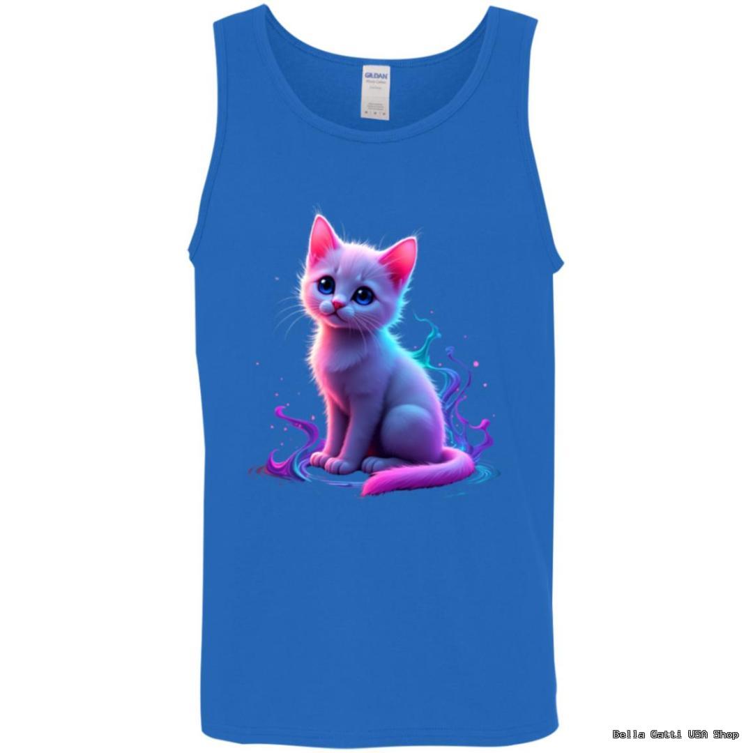 Blue tank top with cute neon cat design.