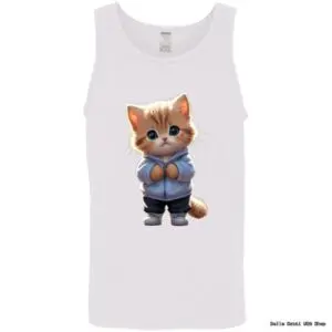 Tank top featuring cute kitten in hoodie design