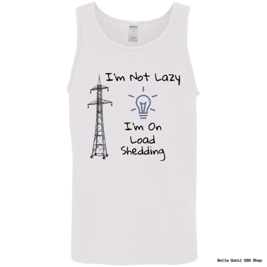 Tank top with load shedding humor print.