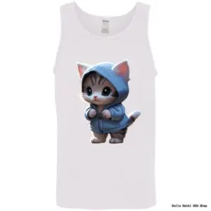 Tank top with cute kitten in blue hoodie