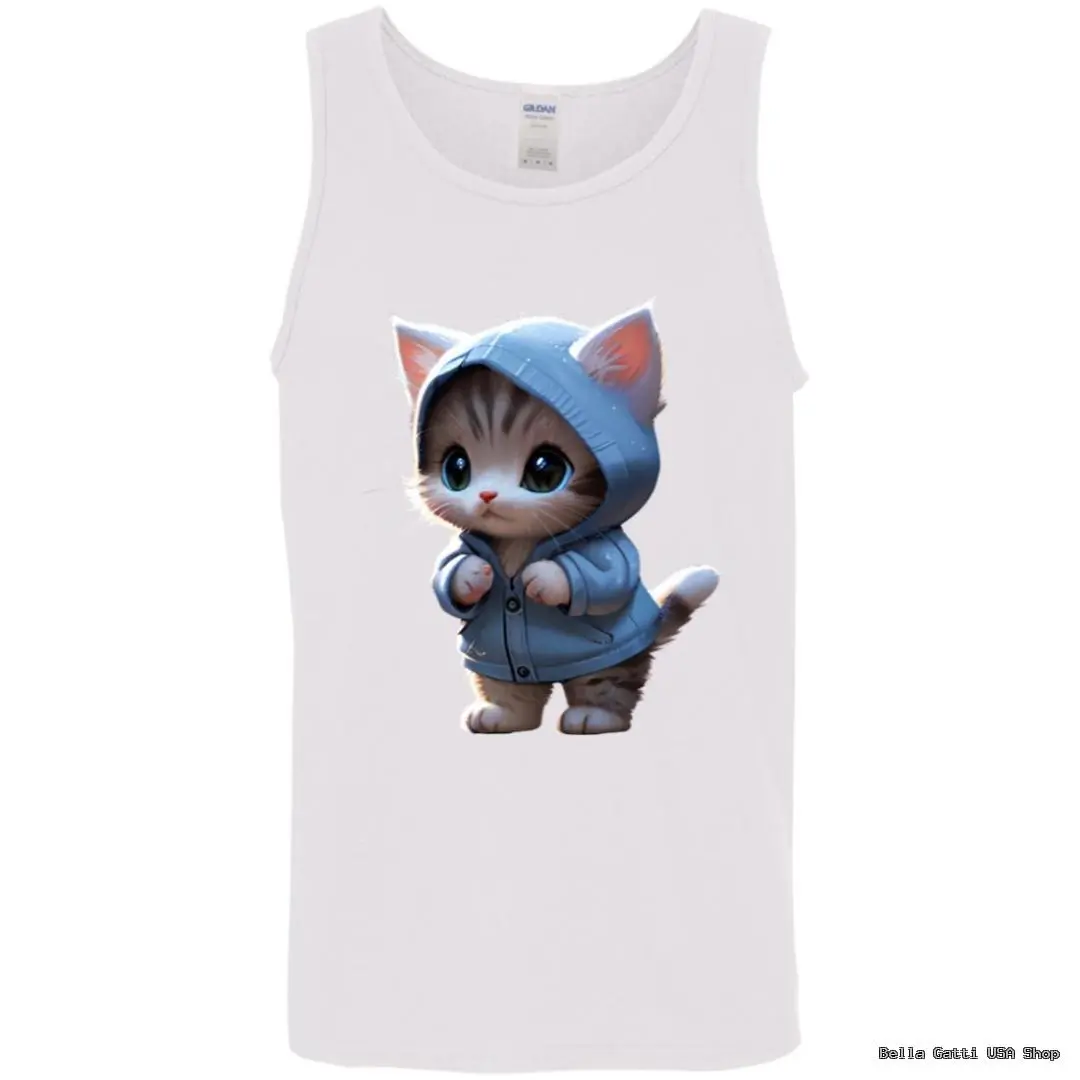 Tank top with cute kitten in blue hoodie