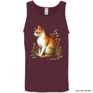 Tank top with orange cat design and plants