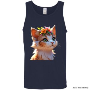 Tank top with flower-crowned cat illustration