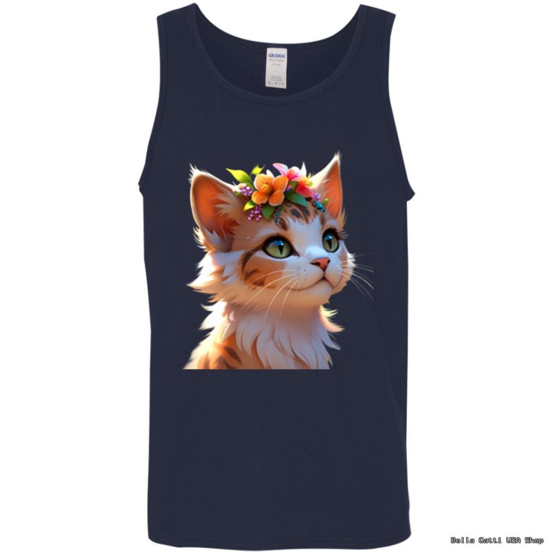 Tank top with flower-crowned cat illustration