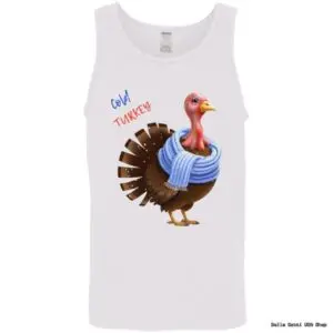 Tank top with illustrated turkey in scarf design.