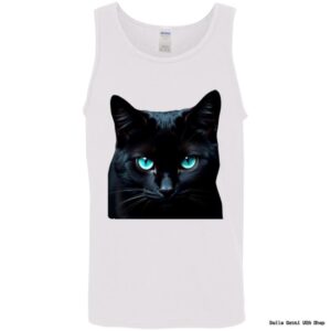 Tank top with black cat print and blue eyes