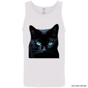 Tank top with black cat print and blue eyes