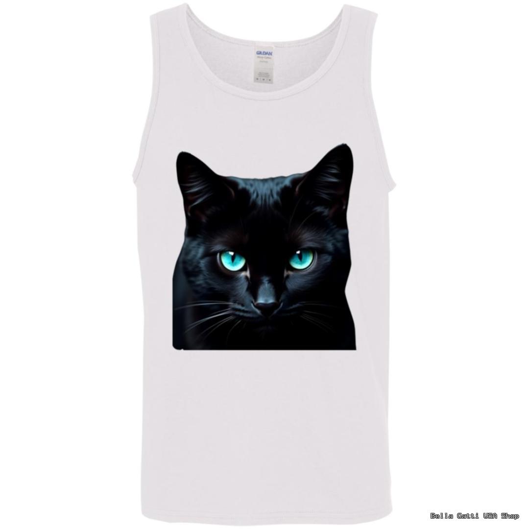 Tank top with black cat print and blue eyes