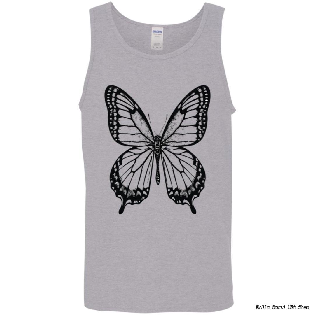 Gray tank top with black butterfly design