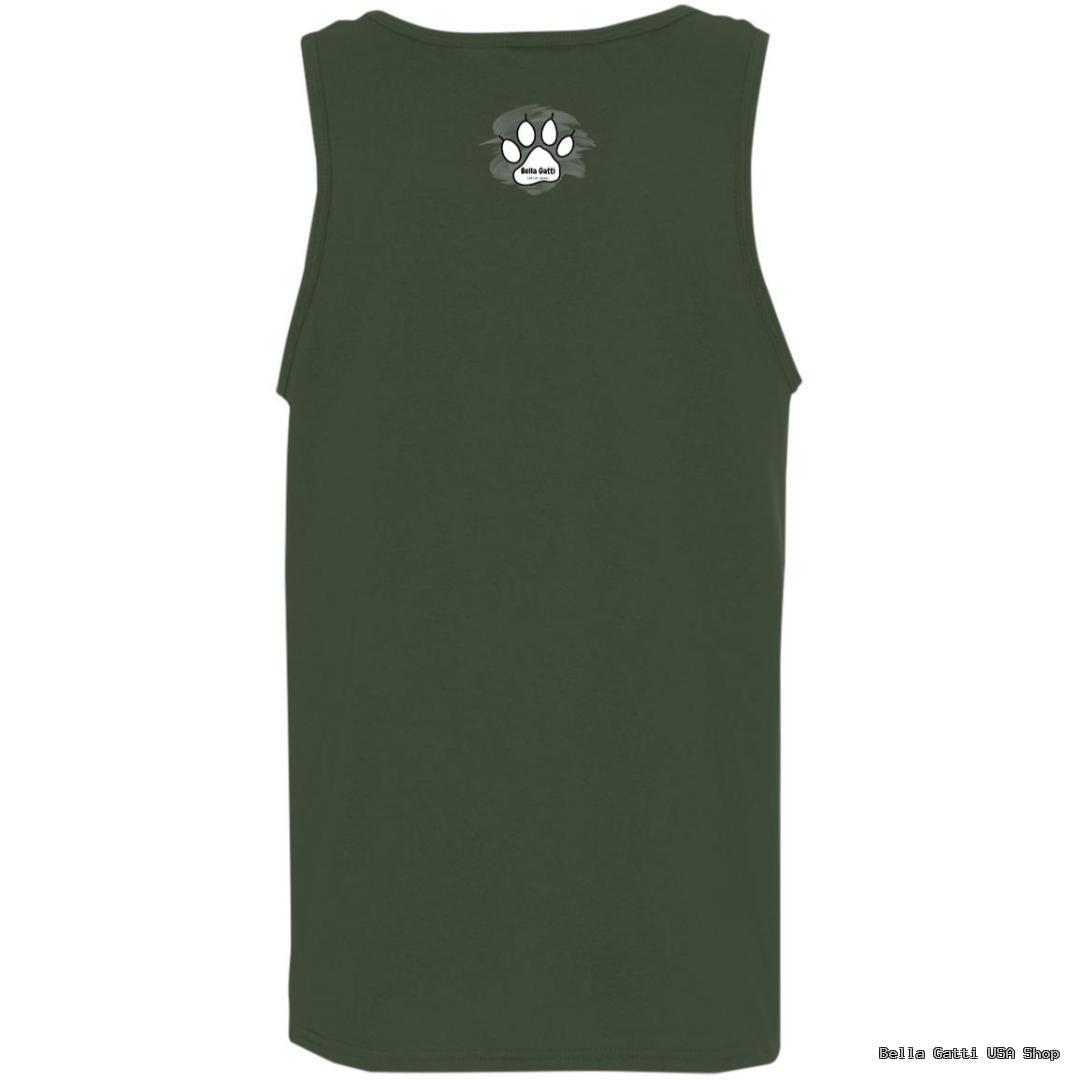 Green sleeveless shirt with cat paw design.