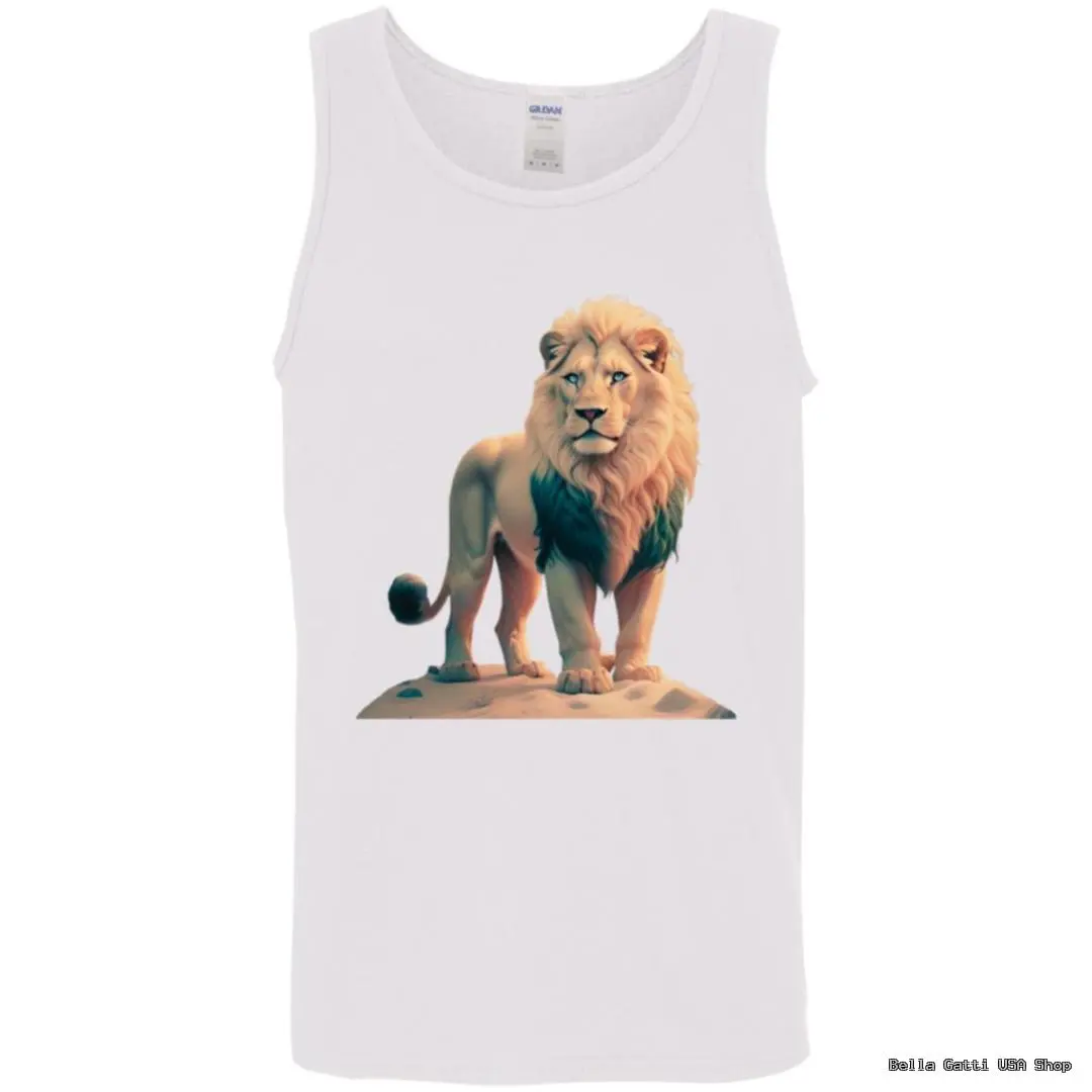 White tank top with lion graphic design