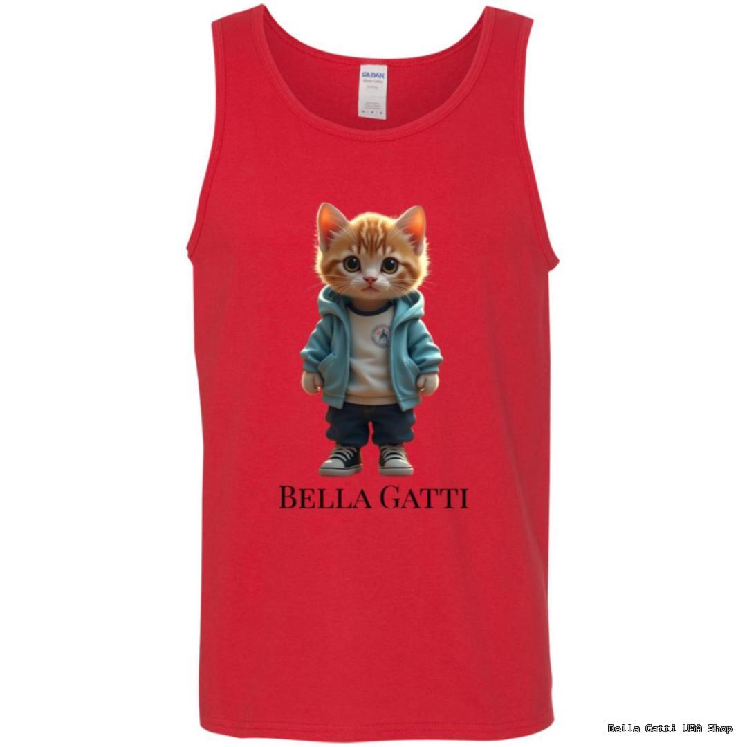 Red tank top with cute dressed kitten design.