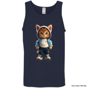 Tank top with cartoon cat in hoodie design