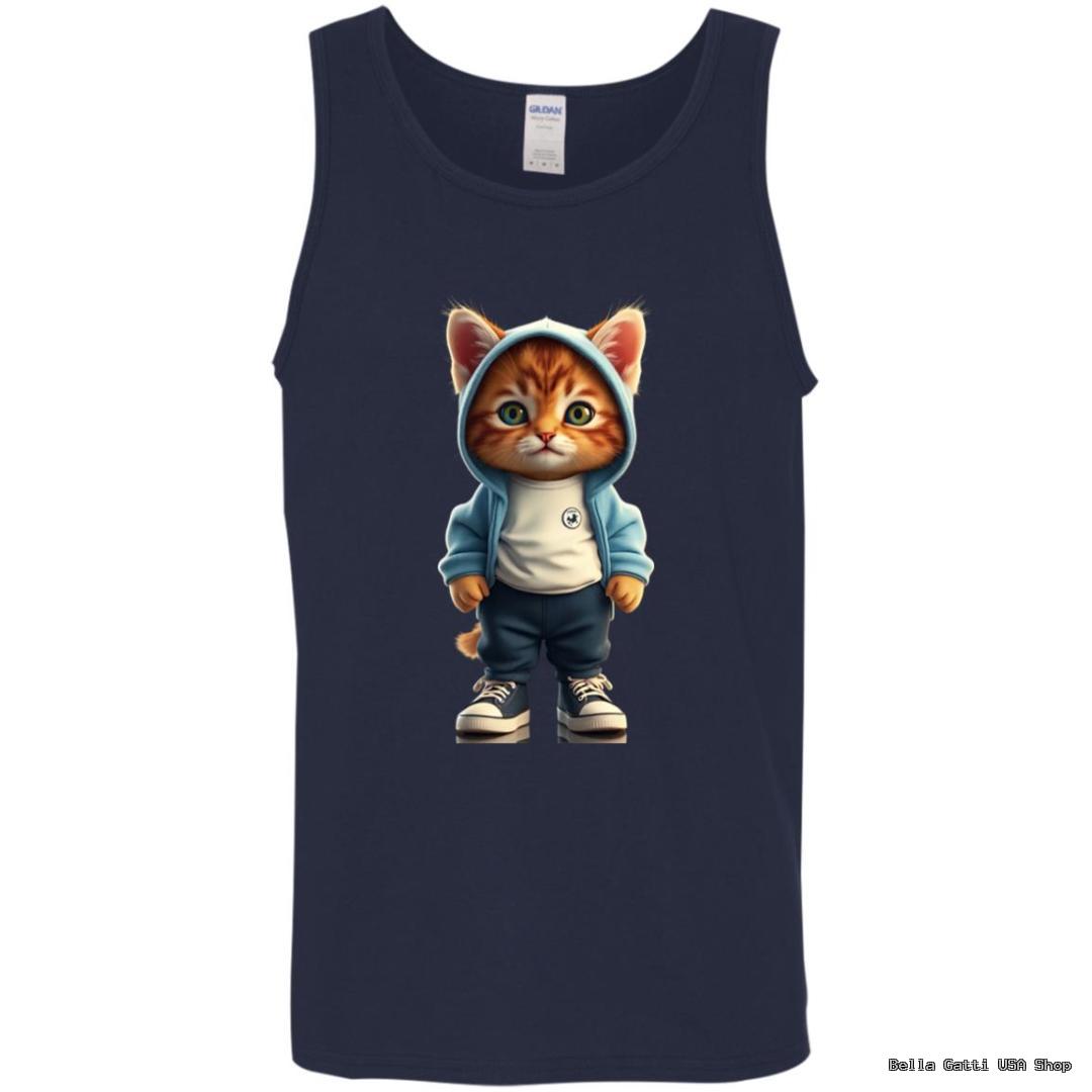 Tank top with cartoon cat in hoodie design