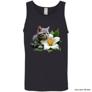 Tank top with cat and lily design
