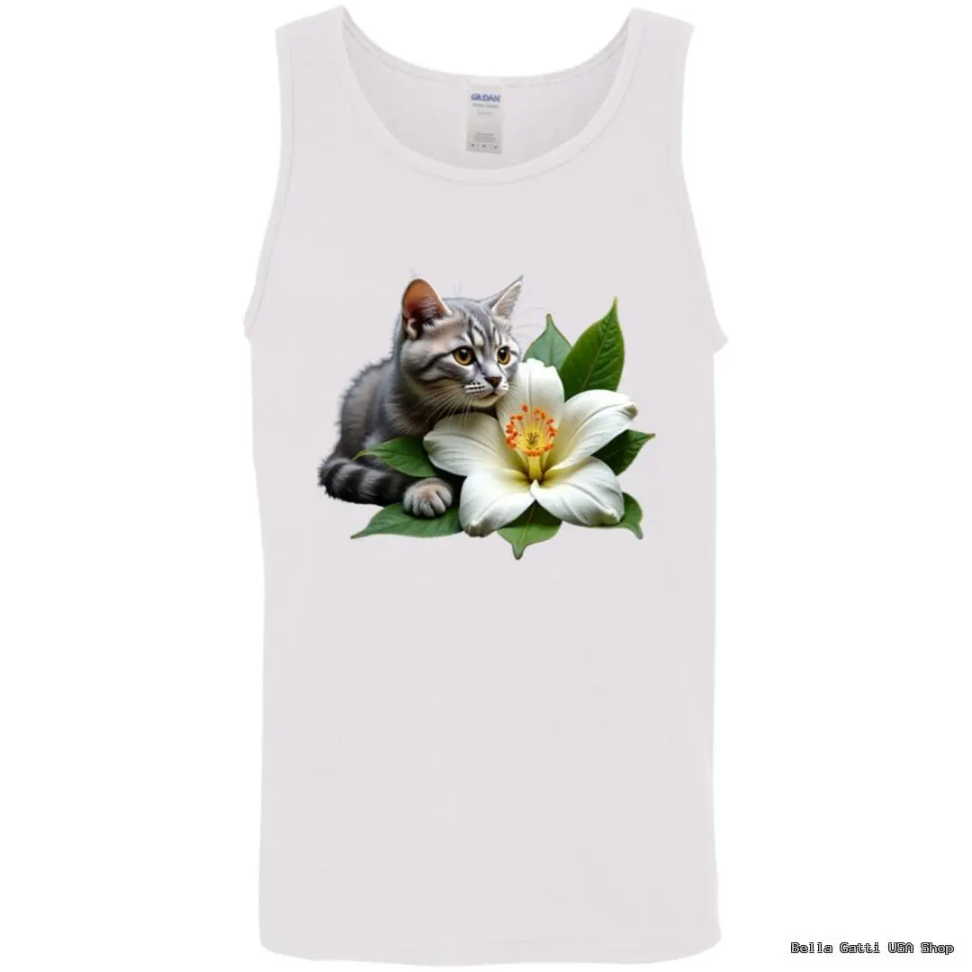 Tank top with kitten and flower graphic design