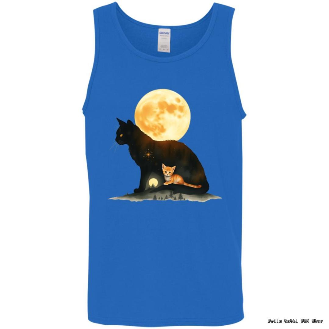 Blue tank with cats, full moon design