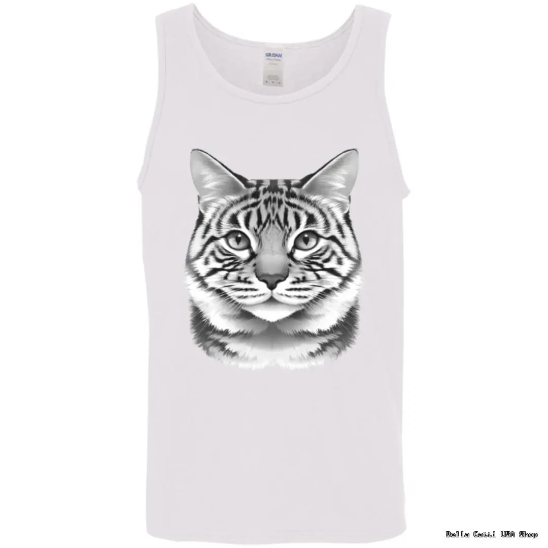 White tank top with realistic cat face design.