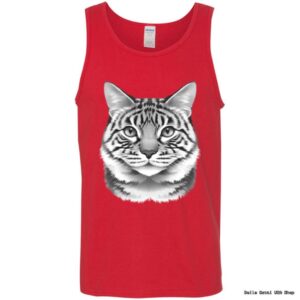 Red tank top with cat face design.