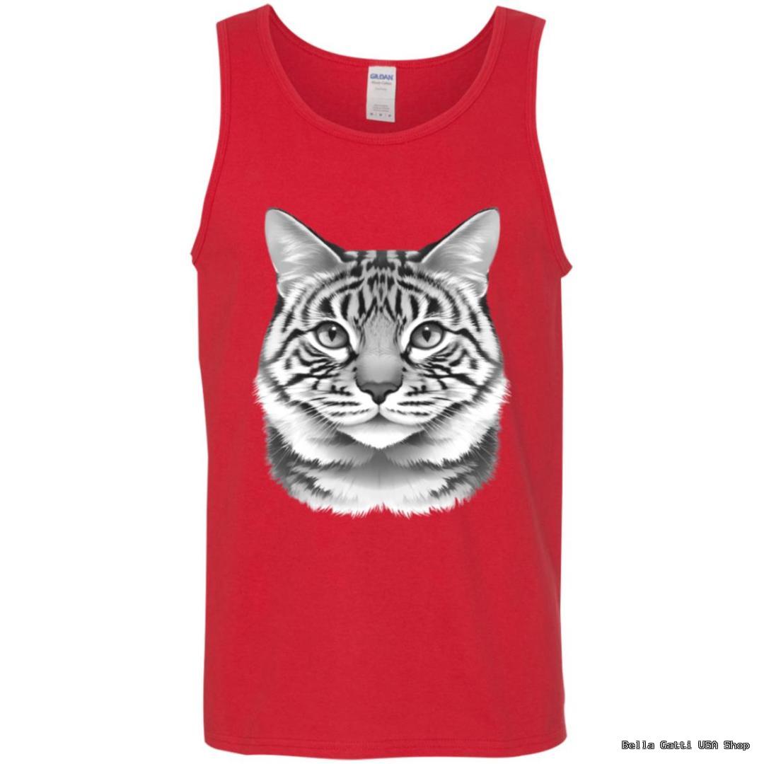 Red tank top with cat face design.