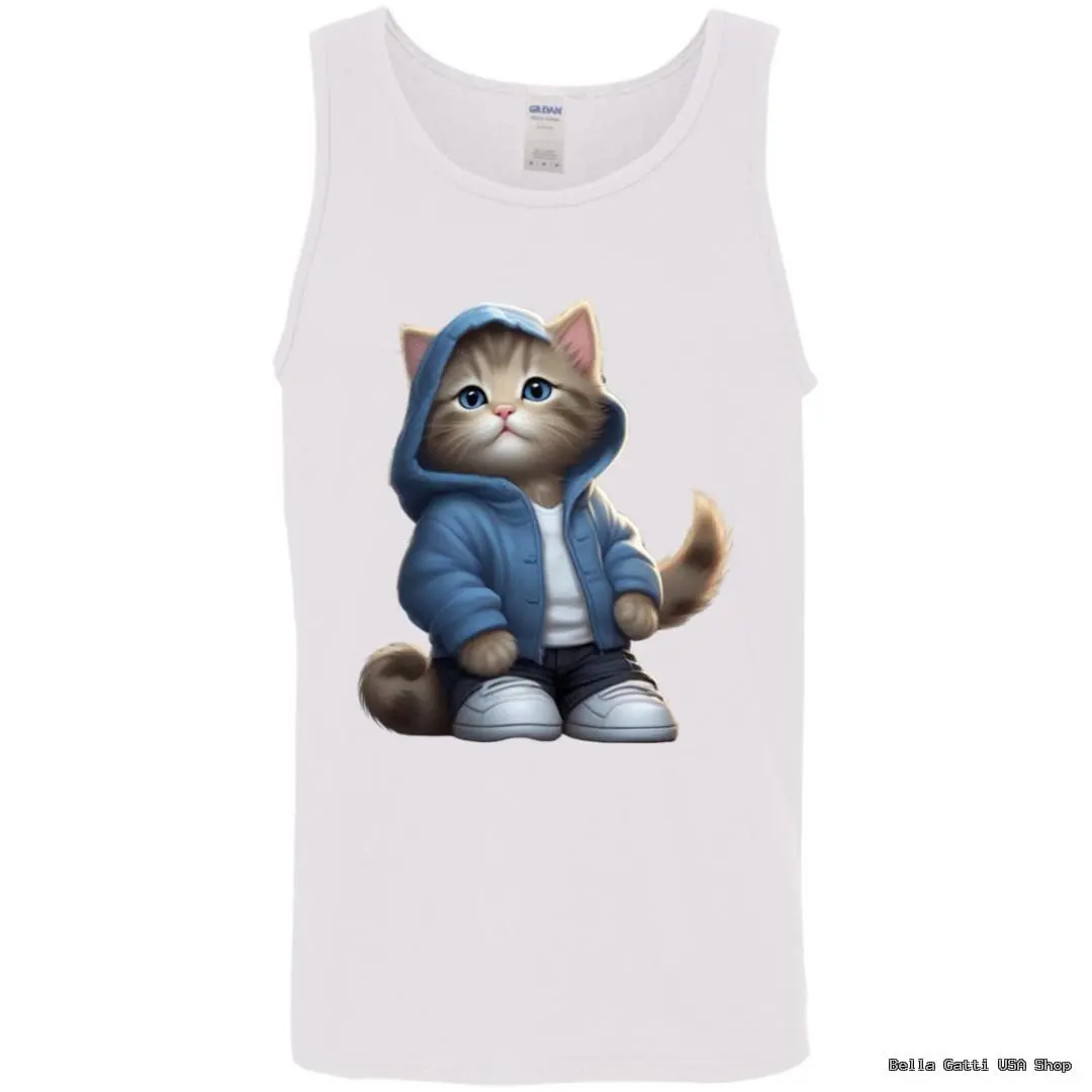 Cute cat in hoodie on tank top