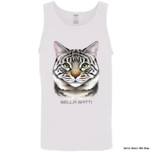 Tank top with cat face design, text 'Bella Gatti'.