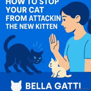 Illustration of cat hissing at kitten with owner intervening