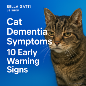 Tabby cat with cat dementia warning signs text