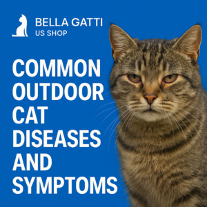Tabby cat with outdoor disease awareness text