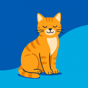Illustrated orange tabby cat sitting with closed eyes